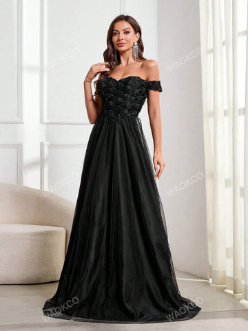 3D Floral Contrast Mesh Backless Tie-Up Strapless Maxi Evening Dress 3D Floral Contrast Mesh Backless Tie-Up Strapless Maxi Evening Dress