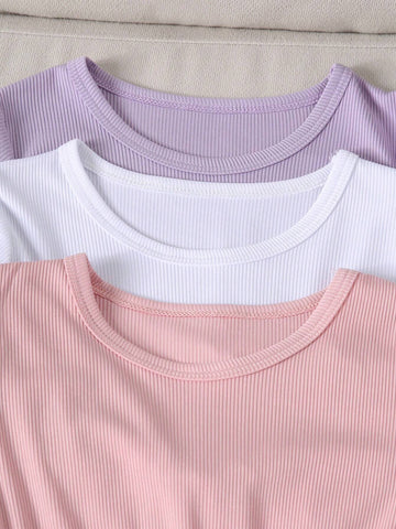 3pcs/Set Girls Casual Floral Embroidered Solid Color Dress, Autumn 3pcs/Set Girls Casual Floral Embroidered Solid Color Dress, Autumn