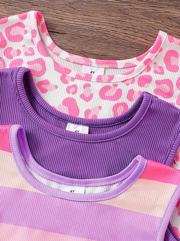 3pcs/Set Girls Cute Rainbow Striped Sleeveless Dress 3pcs/Set Girls Cute Rainbow Striped Sleeveless Dress