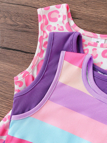 3pcs/Set Girls Cute Rainbow Striped Sleeveless Dress 3pcs/Set Girls Cute Rainbow Striped Sleeveless Dress