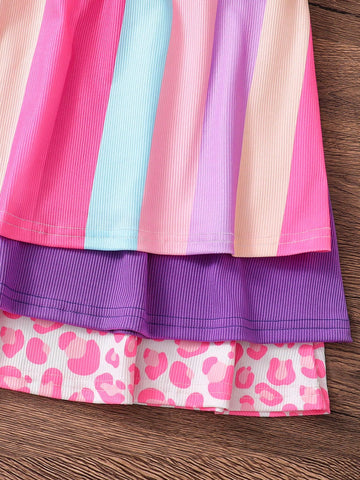 3pcs/Set Girls Cute Rainbow Striped Sleeveless Dress 3pcs/Set Girls Cute Rainbow Striped Sleeveless Dress