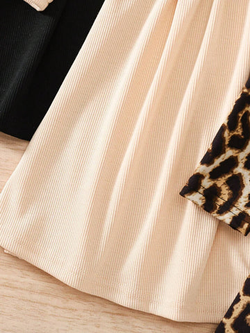 3pcs/Set Young Girl Fashion Casual Chic Elegant Leopard Print Patchwork Dress 3pcs/Set Young Girl Fashion Casual Chic Elegant Leopard Print Patchwork Dress