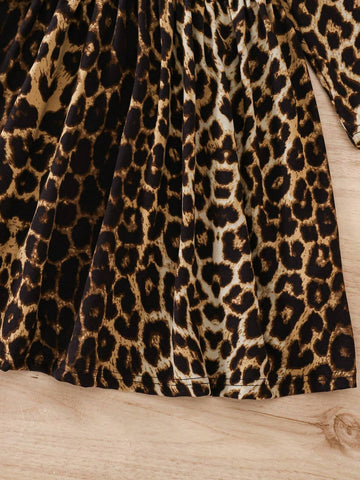 3pcs/Set Young Girl Fashion Casual Chic Elegant Leopard Print Patchwork Dress 3pcs/Set Young Girl Fashion Casual Chic Elegant Leopard Print Patchwork Dress