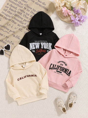 3pcs Set Girls Letter Printed Hooded Long Sleeve Casual Sweatshirts, For Autumn/Winter 3pcs Set Girls Letter Printed Hooded Long Sleeve Casual Sweatshirts, For Autumn/Winter