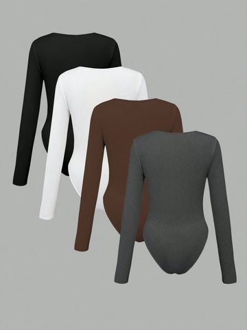 3pcs Set Women Long Sleeve Romper, Slim Fit & Minimalist Style, Versatile For Commuting 3pcs Set Women Long Sleeve Romper, Slim Fit & Minimalist Style, Versatile For Commuting