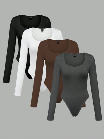 3pcs Set Women Long Sleeve Romper, Slim Fit & Minimalist Style, Versatile For Commuting 3pcs Set Women Long Sleeve Romper, Slim Fit & Minimalist Style, Versatile For Commuting