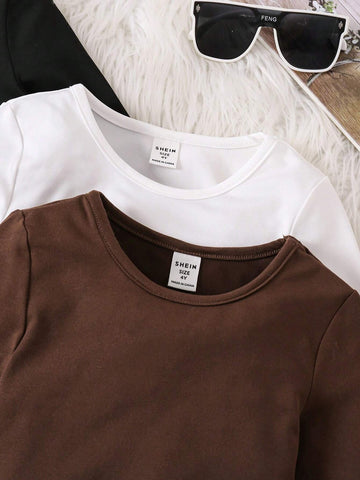 3pcs Set Young Girl Knit Solid Mock Neck Fitted Casual Jumpsuit 3pcs Set Young Girl Knit Solid Mock Neck Fitted Casual Jumpsuit