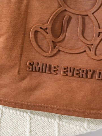 3pcs Set Young Girls Solid Color Knit Round Neck Casual T-Shirt With 3D Bear Pattern 3pcs Set Young Girls Solid Color Knit Round Neck Casual T-Shirt With 3D Bear Pattern