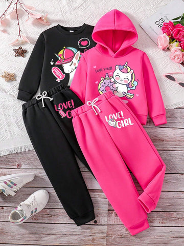 3pcs Toddler Unicorn Print Fleece Sweatshirt, Hooded Sweatshirt And Sweatpants Set 3pcs Toddler Unicorn Print Fleece Sweatshirt, Hooded Sweatshirt And Sweatpants Set