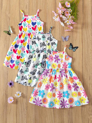 3pcs Young Girl Casual Sports Style Random Print Camisole Dress 3pcs Young Girl Casual Sports Style Random Print Camisole Dress