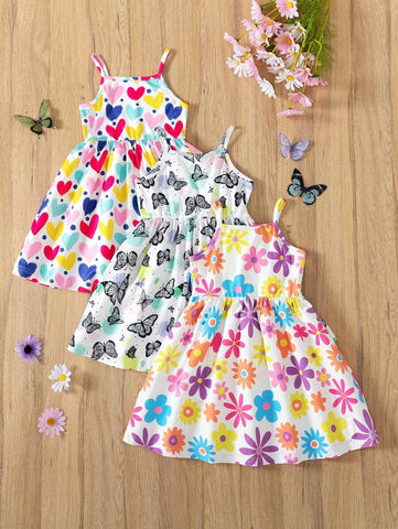 3pcs Young Girl Casual Sports Style Random Print Camisole Dress 3pcs Young Girl Casual Sports Style Random Print Camisole Dress