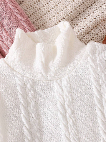 3pcs Young Girl Comfy Casual Solid Color Wheat Texture Knitted Stand Collar Long Sleeve Dress 3pcs Young Girl Comfy Casual Solid Color Wheat Texture Knitted Stand Collar Long Sleeve Dress