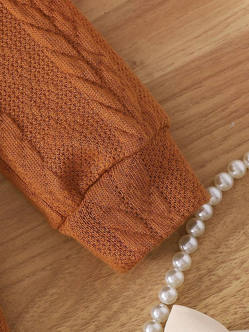 3pcs Young Girl Comfy Casual Solid Color Wheat Texture Knitted Stand Collar Long Sleeve Dress 3pcs Young Girl Comfy Casual Solid Color Wheat Texture Knitted Stand Collar Long Sleeve Dress