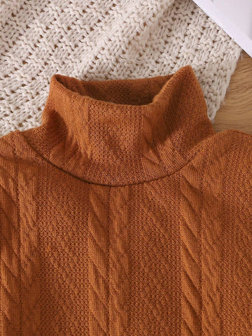 3pcs Young Girl Comfy Casual Solid Color Wheat Texture Knitted Stand Collar Long Sleeve Dress 3pcs Young Girl Comfy Casual Solid Color Wheat Texture Knitted Stand Collar Long Sleeve Dress