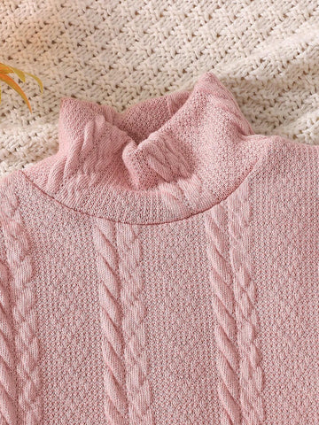 3pcs Young Girl Comfy Casual Solid Color Wheat Texture Knitted Stand Collar Long Sleeve Dress 3pcs Young Girl Comfy Casual Solid Color Wheat Texture Knitted Stand Collar Long Sleeve Dress