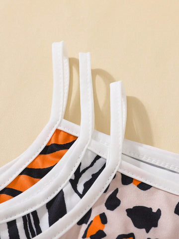 3pcsset Girls Fashion LeopardZebraStripe Print Jumpsuit Shorts Set For Summer Holiday Party 3pcsset Girls Fashion LeopardZebraStripe Print Jumpsuit Shorts Set For Summer Holiday Party