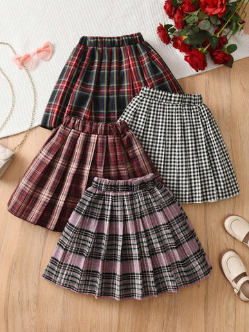 4pcs/Set Girls Plaid Pleated Mini Skirts 4pcs/Set Girls Plaid Pleated Mini Skirts