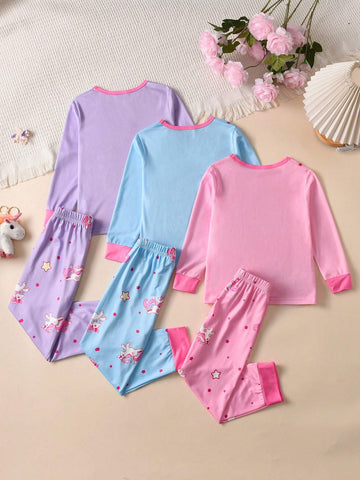 6pcs Girls Cartoon Rainbow Unicorn Print Sleepwear Set, Including 2pcs Long Sleeve Top And Long Pants 6pcs Girls Cartoon Rainbow Unicorn Print Sleepwear Set, Including 2pcs Long Sleeve Top And Long Pants