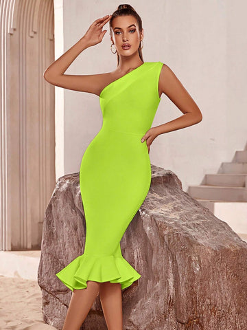 ADYCE Sleeveless One Shoulder Bandage Mermaid Dress For Proms And Parties ADYCE Sleeveless One Shoulder Bandage Mermaid Dress For Proms And Parties