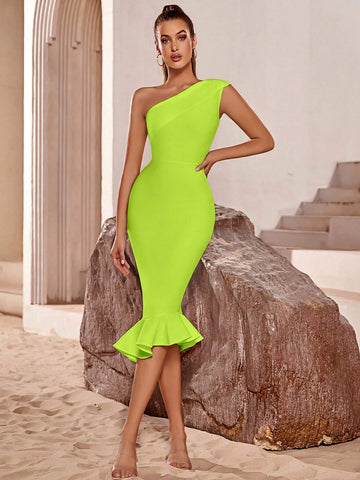 ADYCE Sleeveless One Shoulder Bandage Mermaid Dress For Proms And Parties ADYCE Sleeveless One Shoulder Bandage Mermaid Dress For Proms And Parties