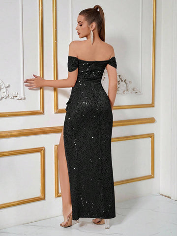 ADYCE Sparkly One Shoulder Pleated Front Slit Backless Party Prom Dress ADYCE Sparkly One Shoulder Pleated Front Slit Backless Party Prom Dress