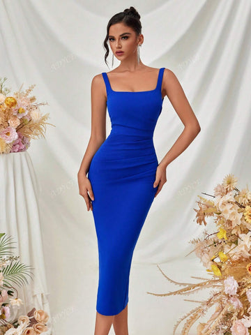 ADYCE Women's High Waist Ruched Backless U-Neck Party Dress With Thick Straps, For Cocktail Party ADYCE Women's High Waist Ruched Backless U-Neck Party Dress With Thick Straps, For Cocktail Party
