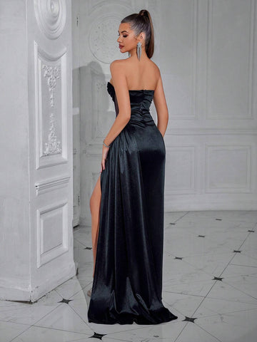 ADYCE Women's Strapless Mermaid Style Pleated Waist Long Belted Backless Party Dress ADYCE Women's Strapless Mermaid Style Pleated Waist Long Belted Backless Party Dress