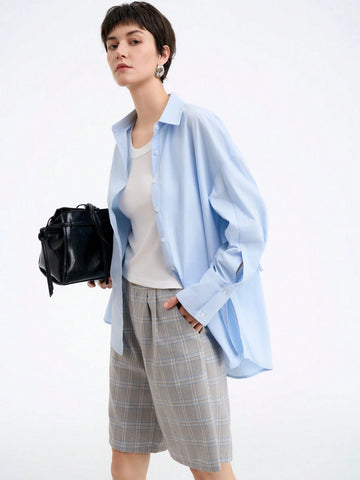 Aalyst Women's Minimalist Solid Color Elegant Casual Business Comfortable Loose Raglan Long Sleeve Shirt, Spring/Autumn Aalyst Women's Minimalist Solid Color Elegant Casual Business Comfortable Loose Raglan Long Sleeve Shirt, Spring/Autumn