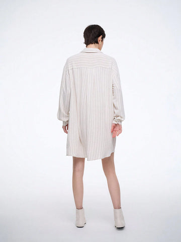 Aalyst Women's Spring, Autumn & Summer French Style Commuter Casual Vacation Lapel Utility Pocket Drop Shoulder Loose Linen Striped Shirt Dress Aalyst Women's Spring, Autumn & Summer French Style Commuter Casual Vacation Lapel Utility Pocket Drop Shoulder Loose Linen Striped Shirt Dress