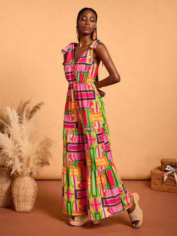 Abeille Creations Women Multi-Color Abstract Art Printed Jumpsuit Sexy Summer Vacation Beach Abeille Creations Women Multi-Color Abstract Art Printed Jumpsuit Sexy Summer Vacation Beach