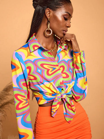 Women's Casual Vacation Multicolor Geometric Print Long Sleeve Blouse Shirt Women's Casual Vacation Multicolor Geometric Print Long Sleeve Blouse Shirt