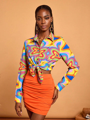Women's Casual Vacation Multicolor Geometric Print Long Sleeve Blouse Shirt Women's Casual Vacation Multicolor Geometric Print Long Sleeve Blouse Shirt