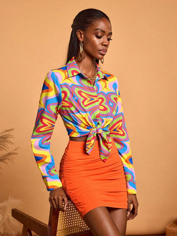 Women's Casual Vacation Multicolor Geometric Print Long Sleeve Blouse Shirt Women's Casual Vacation Multicolor Geometric Print Long Sleeve Blouse Shirt