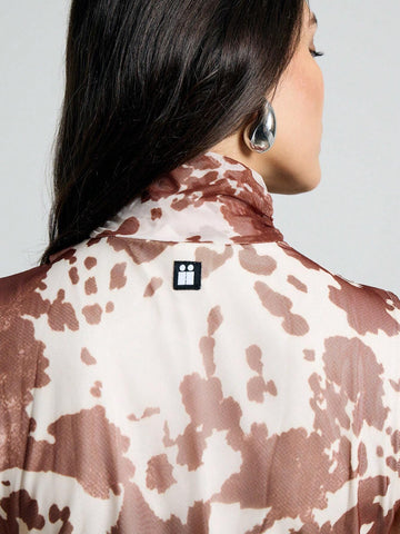 AiiRZ Cow Print Draped High Neck Sleeveless Bodysuit AiiRZ Cow Print Draped High Neck Sleeveless Bodysuit