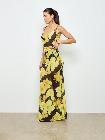 AiiRZ Floral Sheer Mesh Mermaid Maxi Skirt AiiRZ Floral Sheer Mesh Mermaid Maxi Skirt