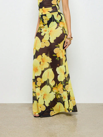 AiiRZ Floral Sheer Mesh Mermaid Maxi Skirt AiiRZ Floral Sheer Mesh Mermaid Maxi Skirt