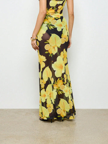 AiiRZ Floral Sheer Mesh Mermaid Maxi Skirt AiiRZ Floral Sheer Mesh Mermaid Maxi Skirt