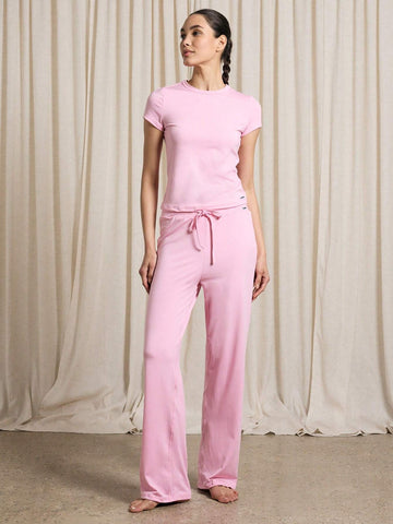 AiiRZ Wide Leg Pant And Crew Neck T-Shirt Lounge Co Ord AiiRZ Wide Leg Pant And Crew Neck T-Shirt Lounge Co Ord