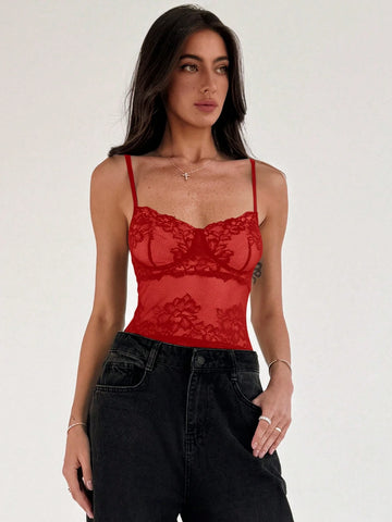 Women's Lace Camisole, Tight-Fitting, Black Color, Modern Streetwear Women's Lace Camisole, Tight-Fitting, Black Color, Modern Streetwear