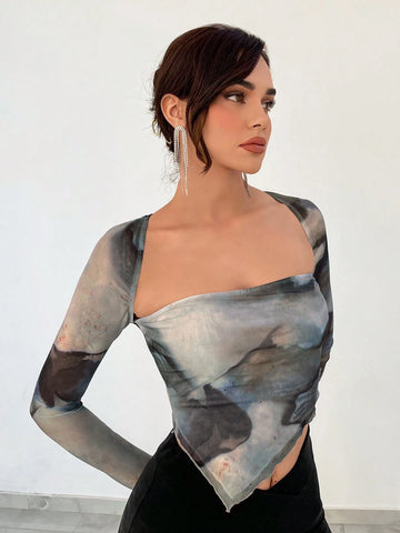 Women's Tie-Dye Asymmetrical Hem T-Shirt Women's Tie-Dye Asymmetrical Hem T-Shirt