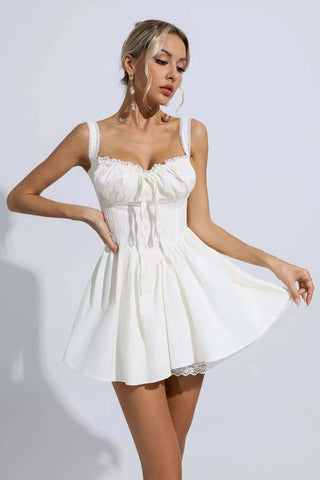 Amanda White Lace Ruched Mini Dress Amanda White Lace Ruched Mini Dress