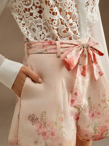 Anewsta 3pcs Floral Organza Fabric Mini A-Line Shorts For Holiday Anewsta 3pcs Floral Organza Fabric Mini A-Line Shorts For Holiday