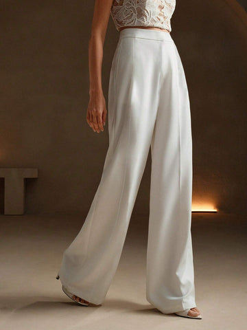 Anewsta Black Satin Daily Commuting Casual Women's Wide-Leg Floor-Length Trousers Anewsta Black Satin Daily Commuting Casual Women's Wide-Leg Floor-Length Trousers