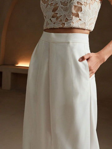 Anewsta Black Satin Daily Commuting Casual Women's Wide-Leg Floor-Length Trousers Anewsta Black Satin Daily Commuting Casual Women's Wide-Leg Floor-Length Trousers