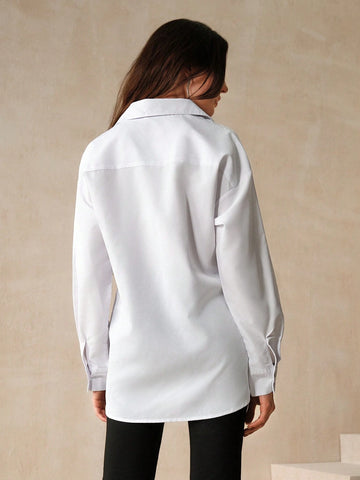 Anewsta Elegant And Delicate Embroidered White Loose-Fit Ladies' Shirt For Commuting Anewsta Elegant And Delicate Embroidered White Loose-Fit Ladies' Shirt For Commuting