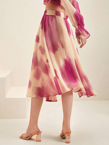 Anewsta French Romantic And Elegant Heavy Industry Handmade Flower Gold And Silver Thread Rendering Printed Chiffon Elastic Waist Big A-Line Skirt Anewsta French Romantic And Elegant Heavy Industry Handmade Flower Gold And Silver Thread Rendering Printed Chiffon Elastic Waist Big A-Line Skirt