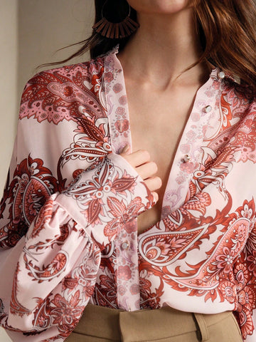Anewsta Printed Paisley Button-Up Long Sleeve Shirt With Elegant Elegant Anewsta Printed Paisley Button-Up Long Sleeve Shirt With Elegant Elegant