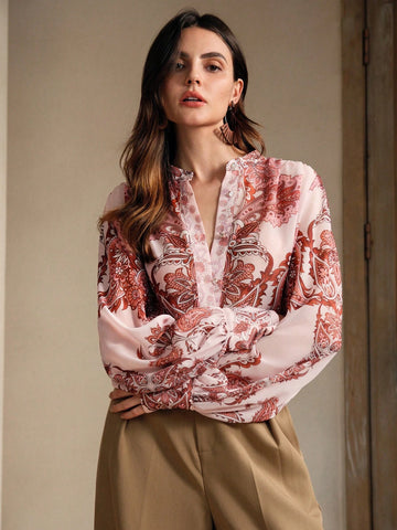 Anewsta Printed Paisley Button-Up Long Sleeve Shirt With Elegant Elegant Anewsta Printed Paisley Button-Up Long Sleeve Shirt With Elegant Elegant