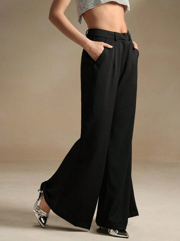 Anewsta Solid Color High Waisted Wide Leg Pants With Pockets Anewsta Solid Color High Waisted Wide Leg Pants With Pockets