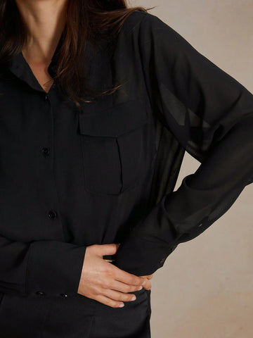 Anewsta Ultra-Thin Sexy Casual Sheer Mesh Sunscreen Shirt With Patchwork Design Anewsta Ultra-Thin Sexy Casual Sheer Mesh Sunscreen Shirt With Patchwork Design